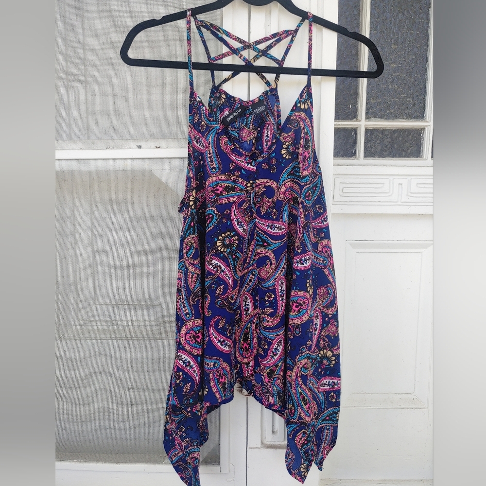 No Comment Women's Paisley Print Tank Top Ladder Straps Flow-y Size Large